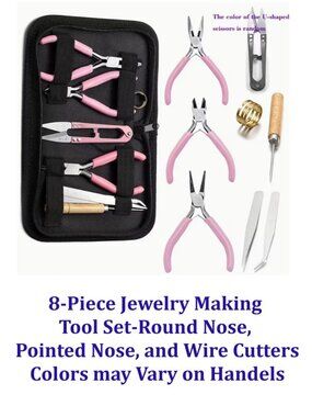 8-Piece Jewelry Making Tool Set-Round Nose, Pointed Nose, and Wire Cutters